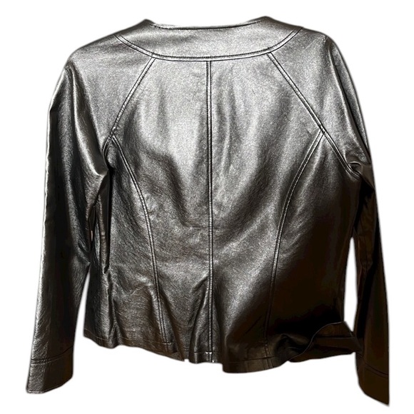 Coldwater Creek  size 8 silver platinum leather jacket swing style 3/4 sleeve - Picture 2 of 8